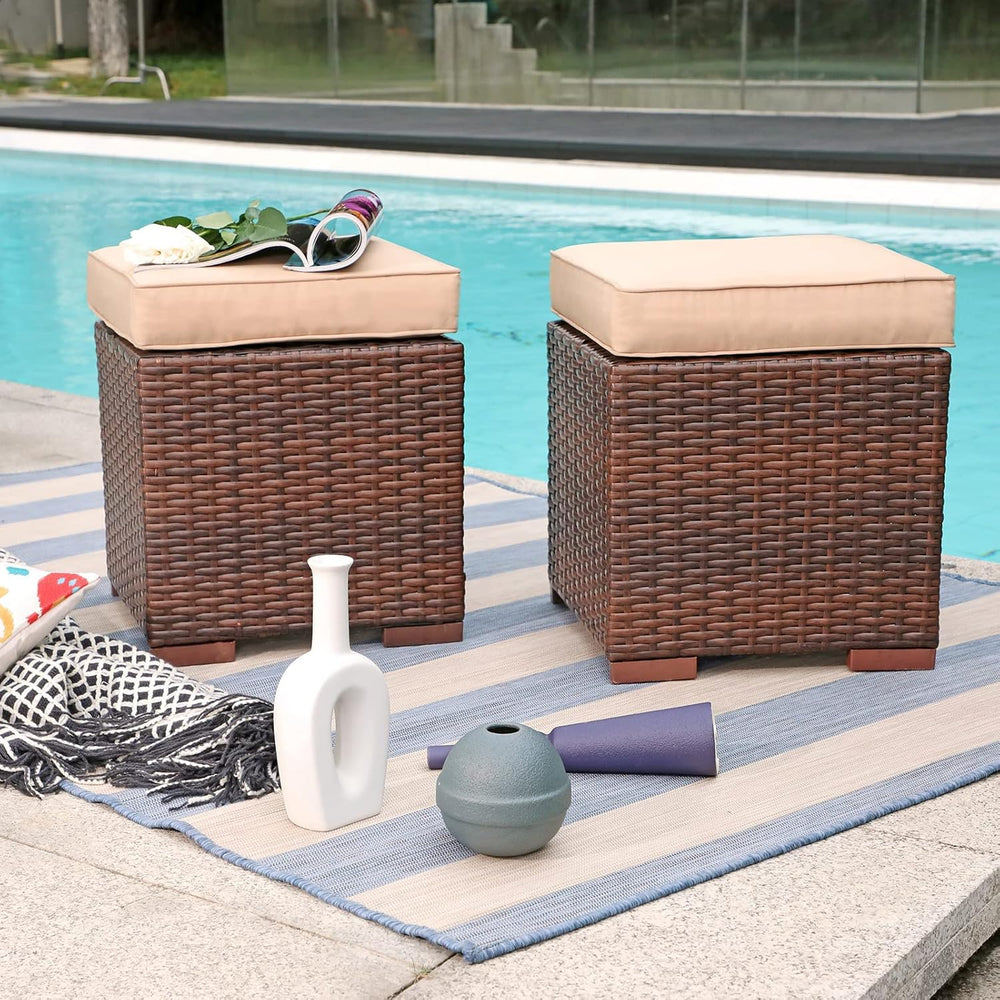 Patiorama 2 Pieces Assembled Outdoor Patio Ottoman, Indoor Outdoor All-Weathe...