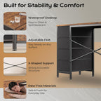 Huuger 55 Inch L Shaped Desk with Fabric Drawers, Reversible Computer Gaming Desk with Power Outlets and USB-C Port, Adjustable Side Storage Shelves, for Work Corner Home Office, Rustic Brown