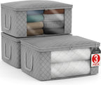 Sorbus Medium Clothes Storage Bags - Foldable Blanket Storage Bins for Organizing Bedroom, Closet, Clothing, Comforter, Organization with Clear Window, Lids and Carry Handles - Set of 3