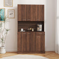 70.87 Inch Tall Kitchen Pantry Storage Cabinet with 6 Doors, 1 Drawer & Open Shelf – Versatile Hutch Cabinet for Ample Organization, Ideal as Pantry, Sideboard or Coffee Bar Cabinet, Dark walnut