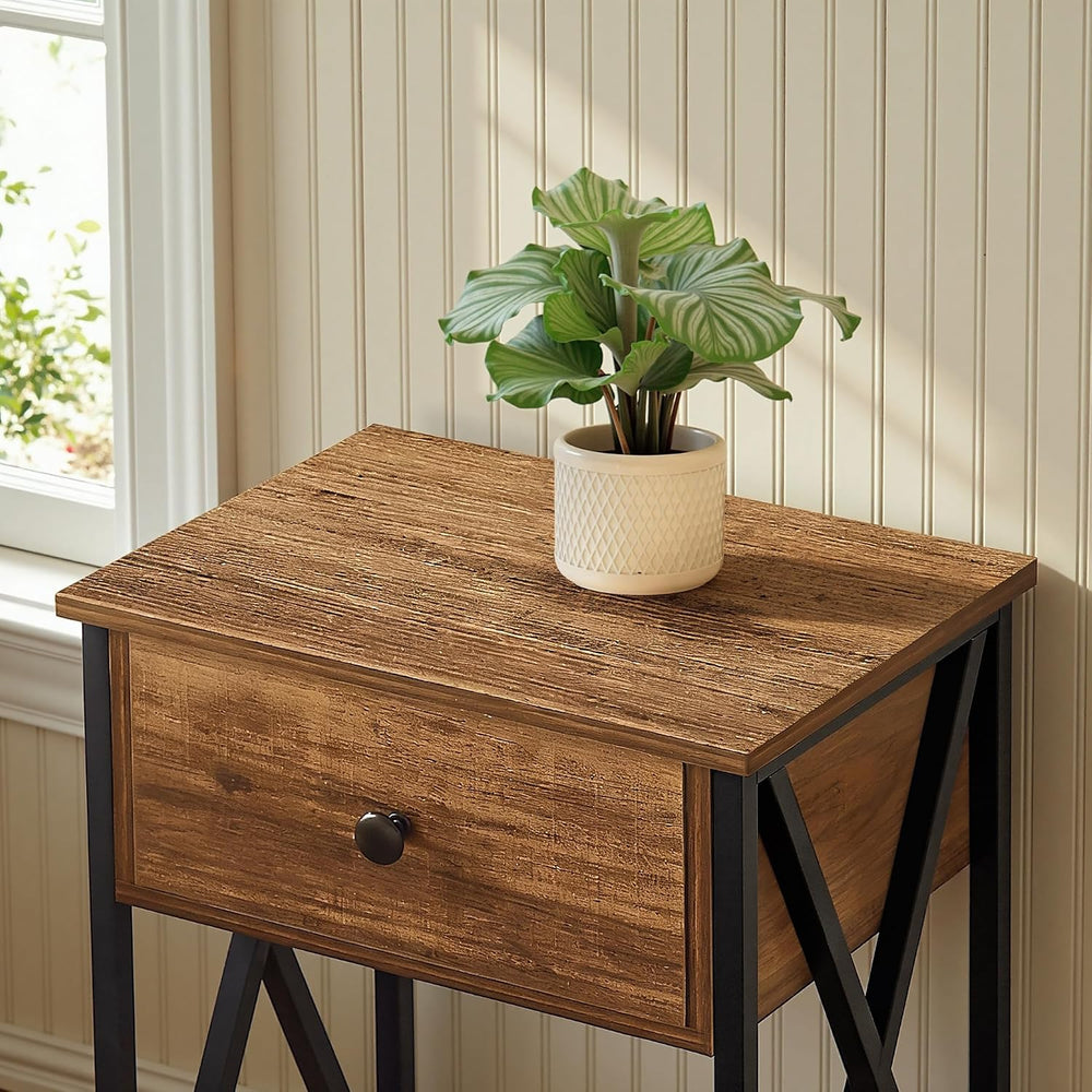 VECELO Night Stand Set of 2, End Tables with Drawer, 2-Tier Bedside Tables wi...