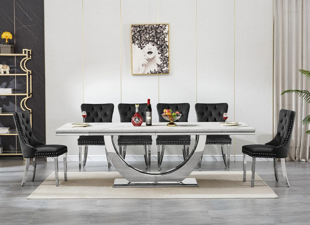 94.5" Large Faux Marble Dining Table Set for 8, Luxury Kitchen Table Set...