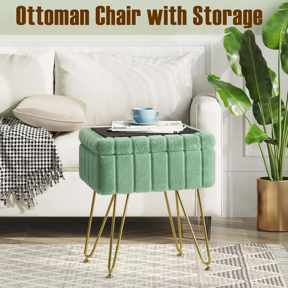 Greenstell Vanity Stool Chair Faux Fur with Storage, 15.7"L x 11.8"...