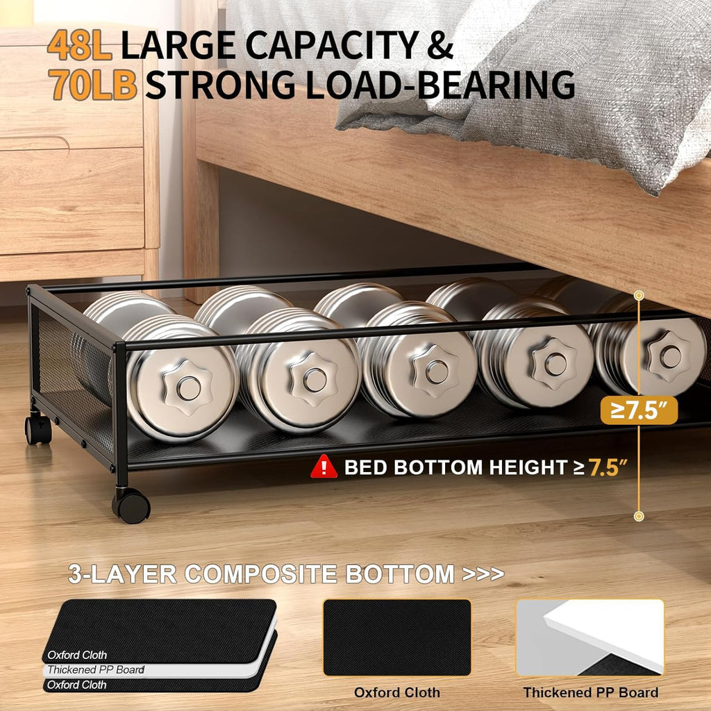 Under Bed Storage with Wheels, XXL Larger Under Bed Storage Containers with Clear Lids, 31'' Lengthen Under Bed Shoe Organizer for Shoes Clothes(Black 2 Pack, XXL(31"x16.6"x7.48"))