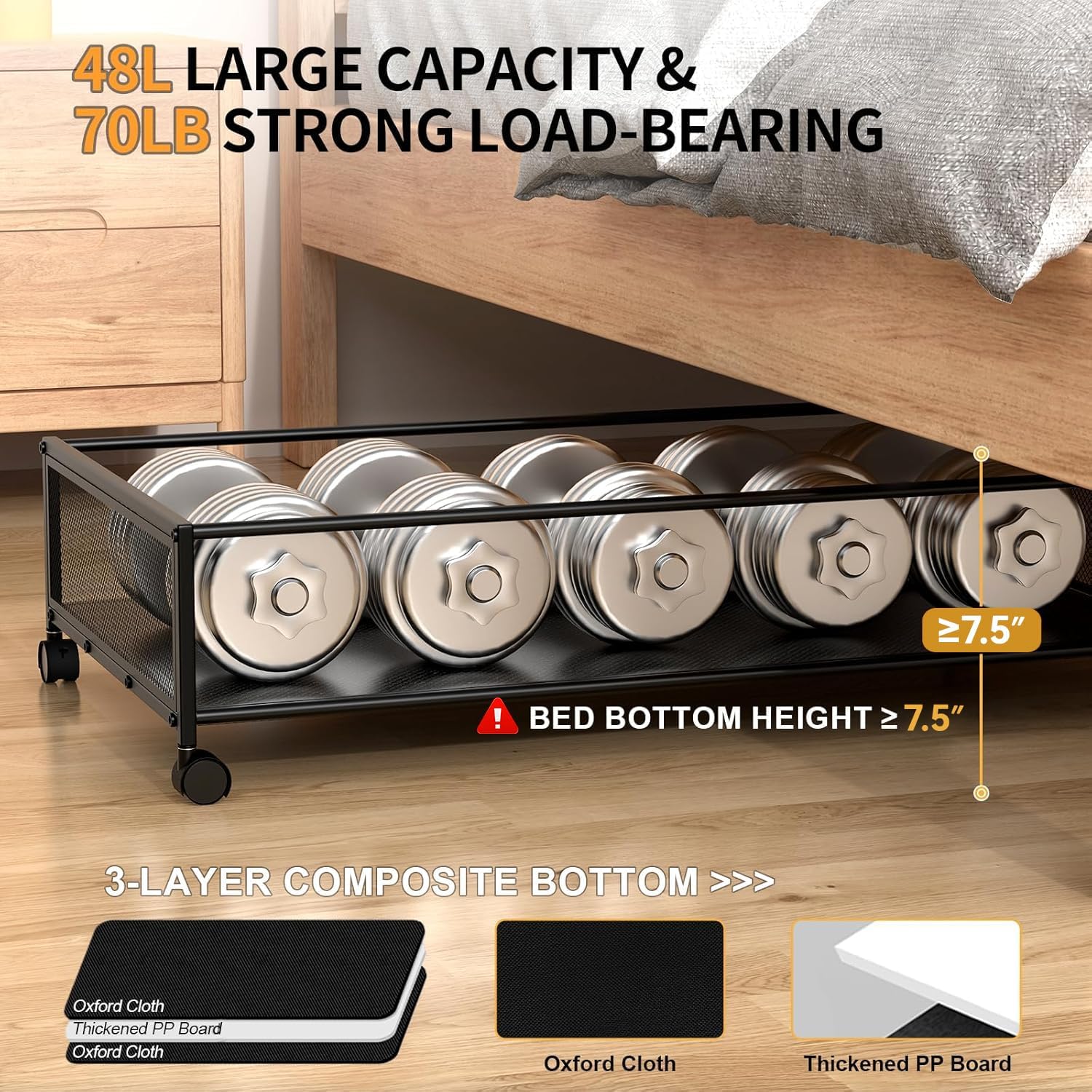 Under Bed Storage with Wheels, XXL Larger Under Bed Storage Containers with Clear Lids, 31'' Lengthen Under Bed Shoe Organizer for Shoes Clothes(Black 2 Pack, XXL(31"x16.6"x7.48"))