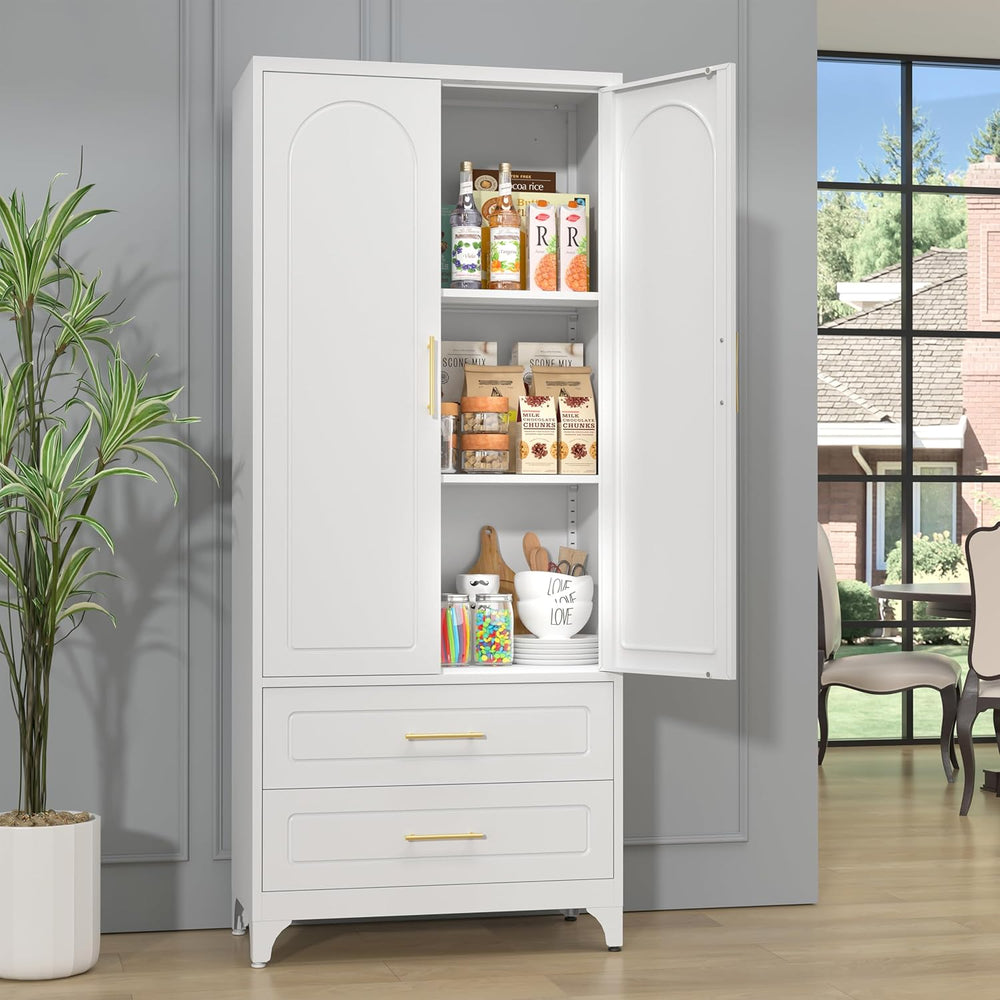 SteeLoong 75" Kitchen Pantry Cabinet,Metal Storage Cabinets with 2 Drawe...