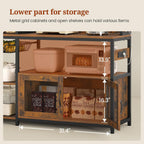 47.2 in Bakers Rack with Power Outlet & LED Light, Coffee Bar with Coffee Pod Holder for Vetuo, Kitchen Microwave Stand with Storage Shelves, Paper Holder, Cabinet, Wire Basket, 8 Hooks (Rustic Brown)