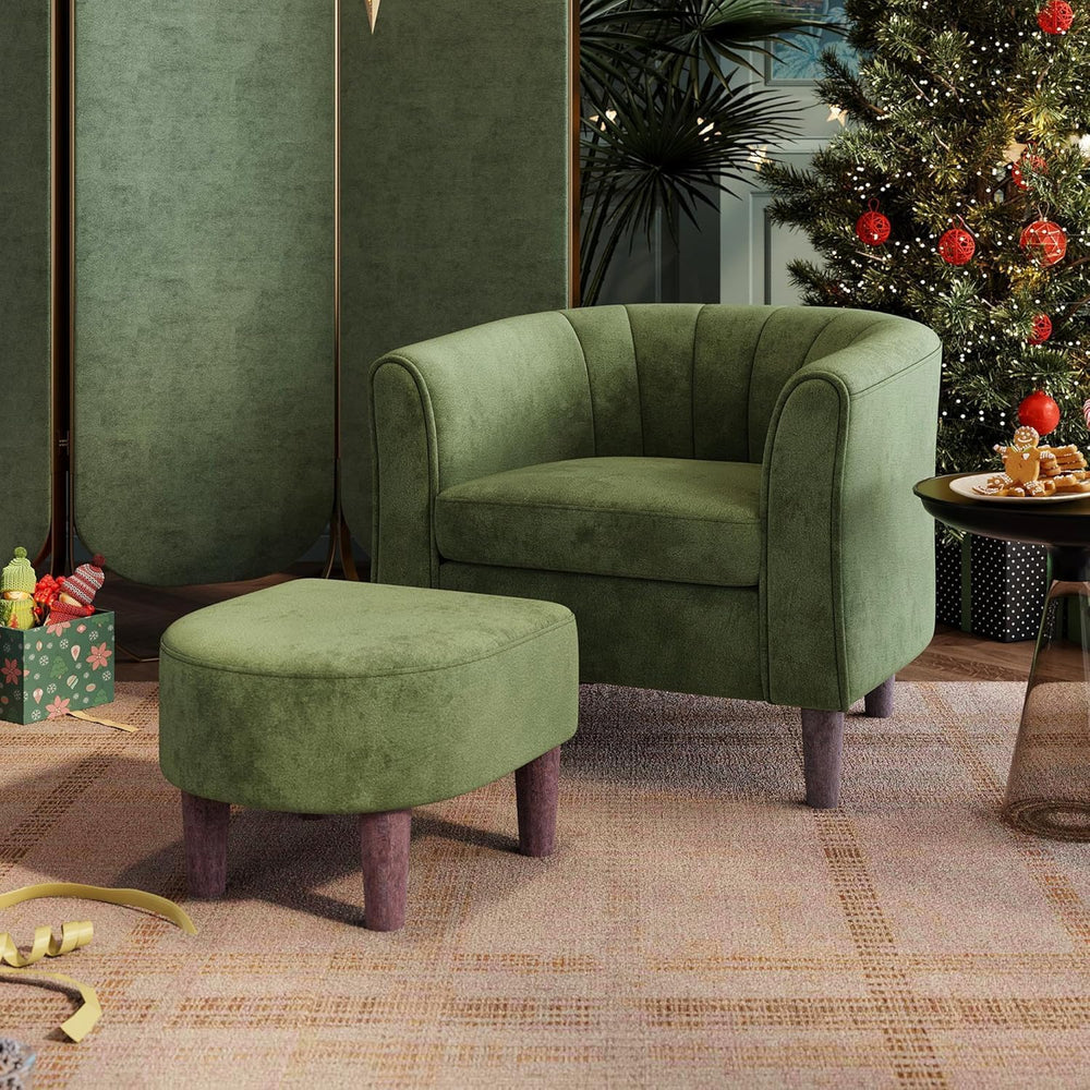 LINSY Accent Chair with Ottoman, Modern Armchair Comfy Barrel Reading Chair w...