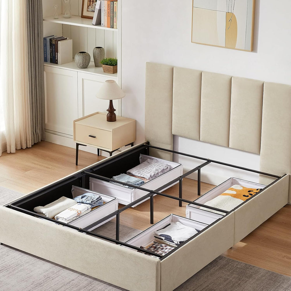 VELOCAVA Queen Size Upholstered Storage Bed Frame with 4 Drawers, Modern Line...