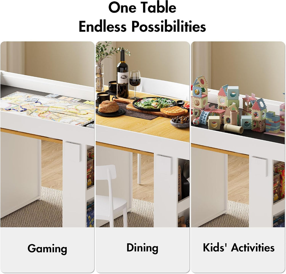 Gaming & Dining Table with Removable Top & PU Leather Mat, Board Game...