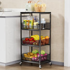 HapiRm Fruit Basket Kitchen Cart - 4-Tier Rolling Storage Cart with Wheels, Fruit Vegetable Basket with Wood Top, Pantry Utility Kitchen Organizer for Fruit Potato Onion Vegetable Bread Snack