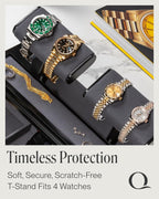 QWATCH Watch Stand Display Case - Acrylic Watch Box for 2 or 4 Watches with Jewelry Valet Tray and Drawer