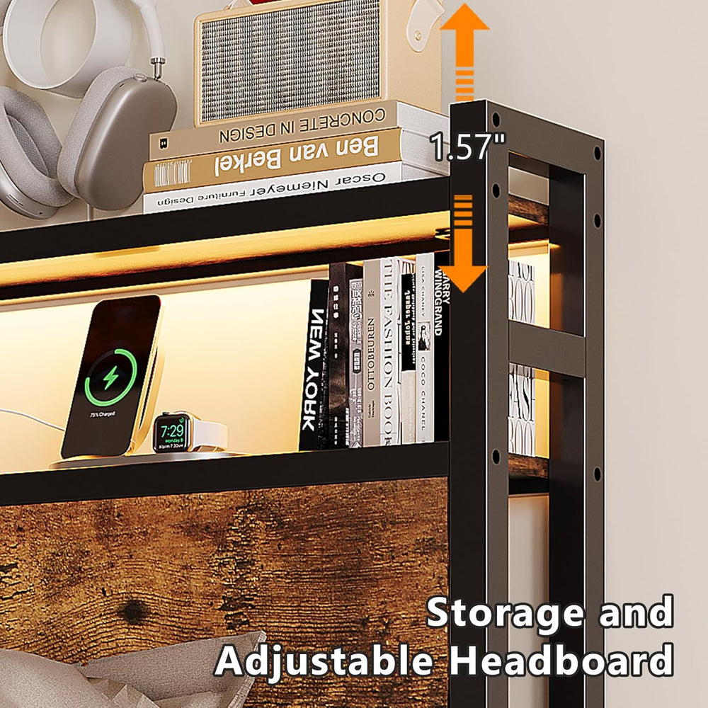 VINGLI Queen Bed Frame with 4 Storage Drawers and Headboard, Metal Platform P...