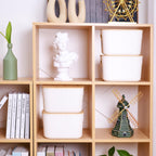 Citylife 2 PCS Storage Bins with Bamboo Lids Plastic Storage Containers for Organizing Stackable Storage Box with Handle, 10.23 x 7.08 x 6.3 inch