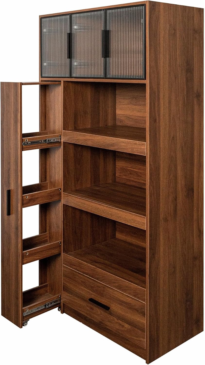 70.87" Tall Kitchen Pantry Storage Cabinet with Pull-out Multi-tier Stor...