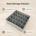Underwear Sock Organizer, 24-Cell Foldable Drawer Divider & Closet Storage Box with Zipper, Strong Fabric for Underwear, Bras, Accessories, Wardrobe & Travel (Grey)