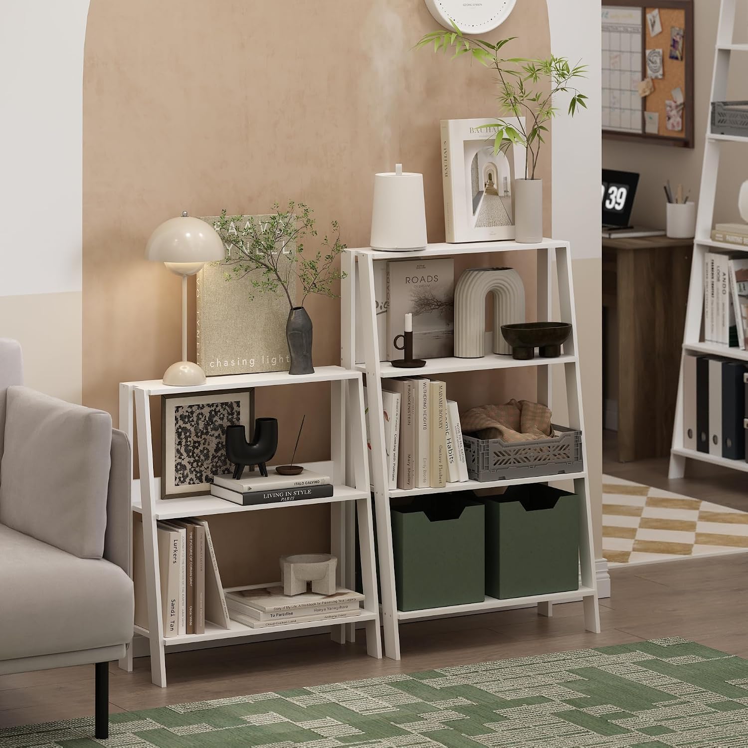 Furinno Ladder Shelf, 3-Tier Ladder Book Shelf, Bookcase, White | Storage Shelves, Storage Rack, for Organization and Storage, Living Room, Home Office