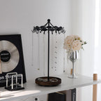 Lolalet Rotating Necklace Holder Stand with Metal Hooks, Spinning Display Carousels, Freestanding Organizer Hanger, for Long Necklaces Chains -Black
