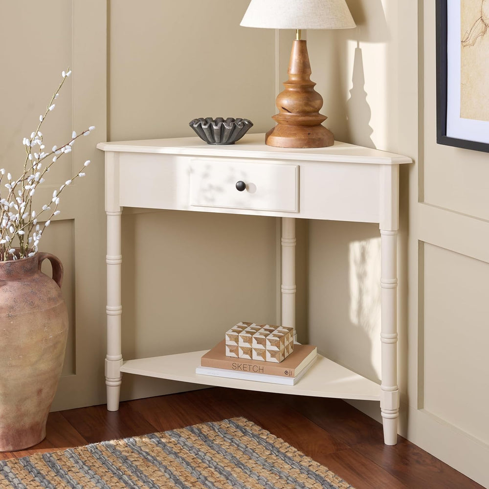 SAFAVIEH Furniture - Gomez 1-Drawer Corner Table - Ivory - Solid Wood - Class...