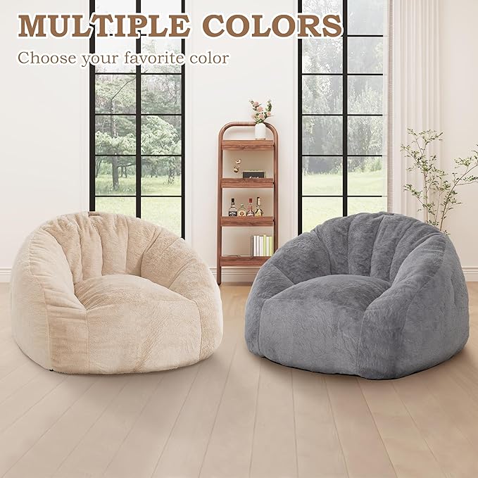 Giant Bean Bag Chair, Oversized BeanBag Couch for Adults, Large Bean Bag Sofa Chair with Filler, Shell-Shaped Floor Chair Soft & Cozy Couch with Back Support for Bedroom Living Room Dorm Apartment