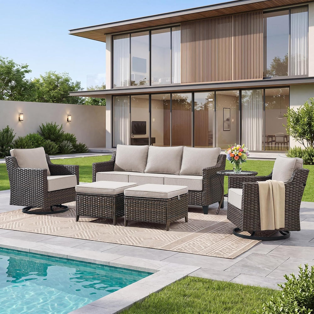 Luxury 6 Piece Patio Furniture Set-All Weather Outdoor Swivel Rocker Chairs w...