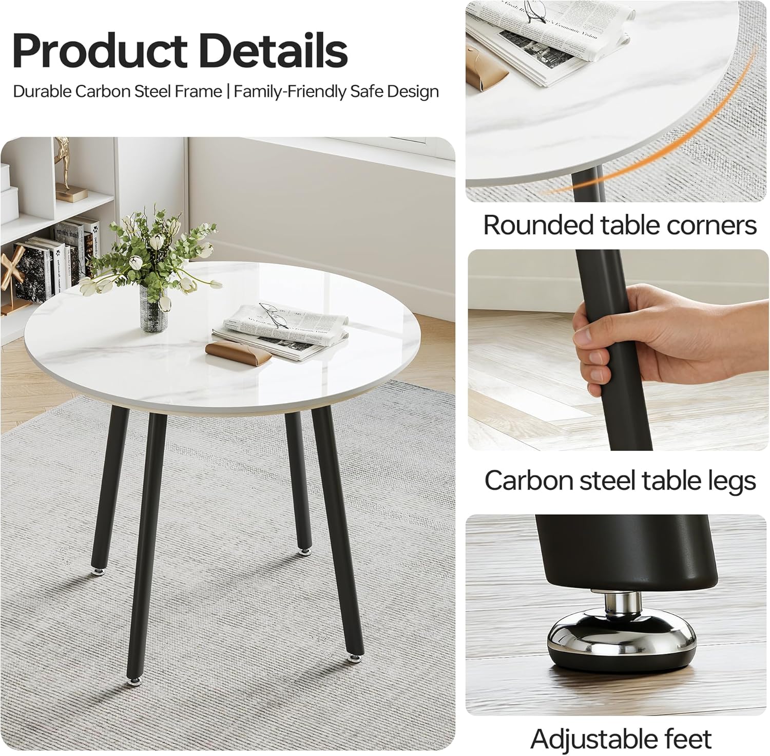 Round Sintered Stone Table Chair Set for 4, Modern Dining Table & Commercial Office Reception Conference Table