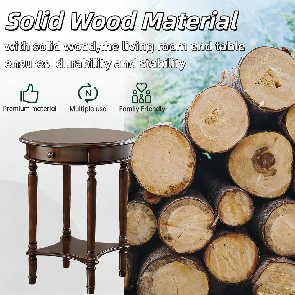 YUNMUAIR-Vintage End Side Table Solid Wood End Table with Drawer and Storage ...