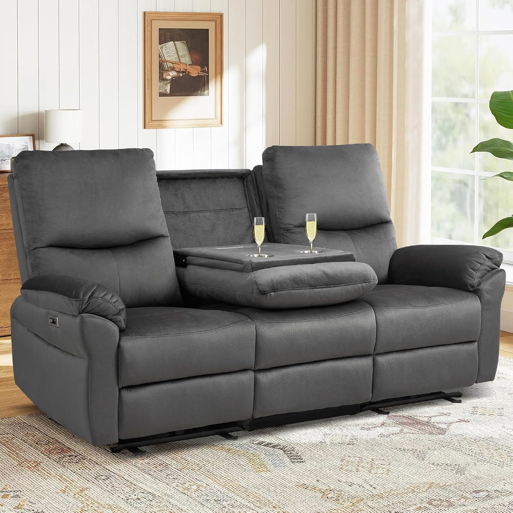 Reclining Sofa, Power Reclining Sofa with Drop-Down Table & Cup Holders, ...