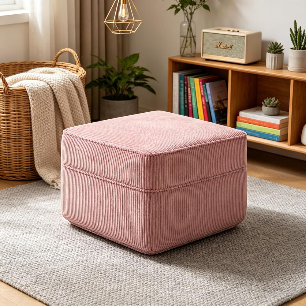 Corduroy Ottoman 30.3 Inch - No Assembly Needed Foot Rest Stool, Plush Sag-Fr...