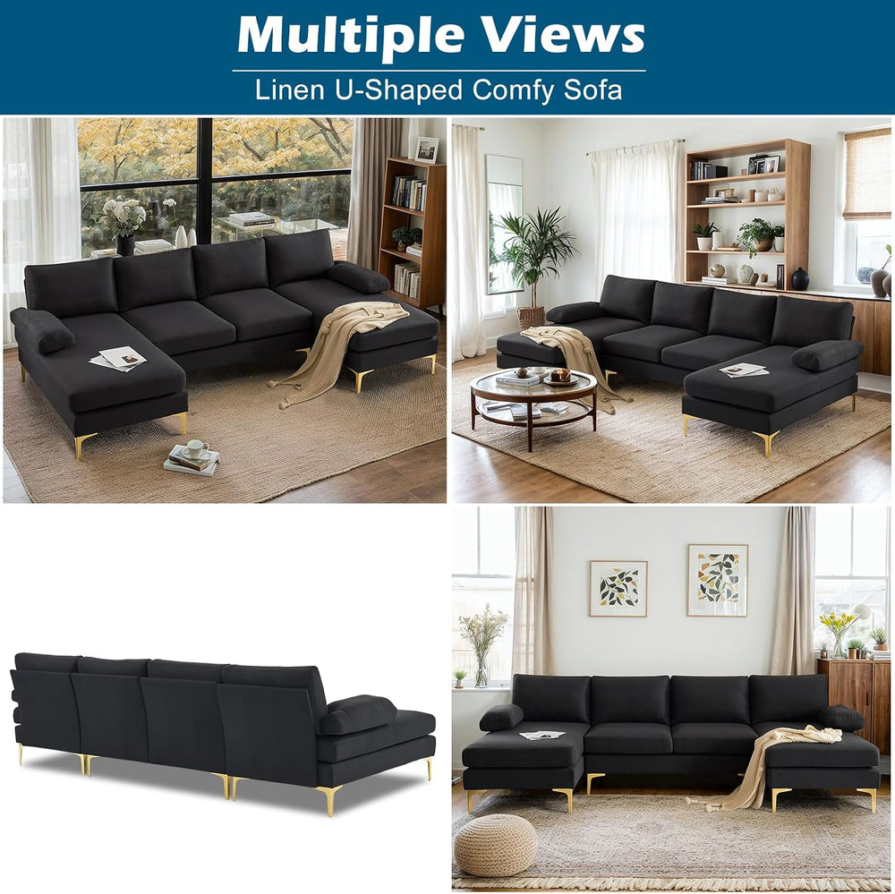 VINGLI 110" Modern Sectional Couch with 51" D Double Chaise, Black ...