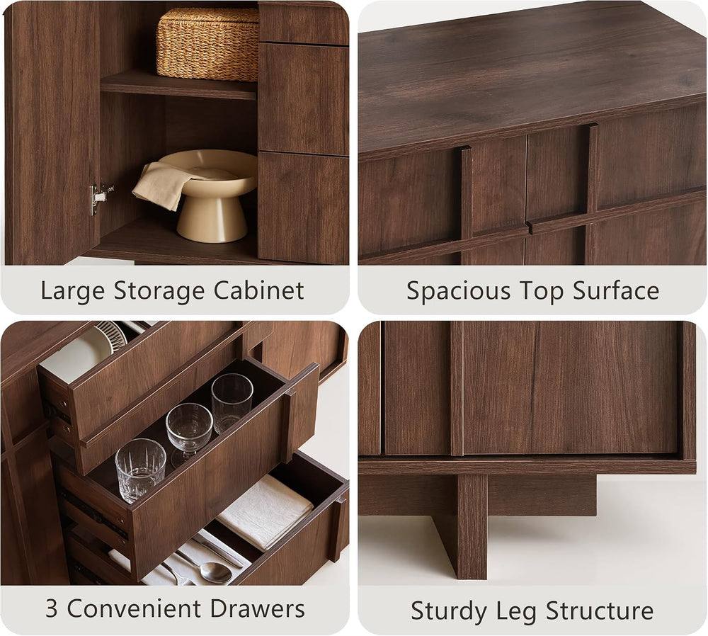 47.2" Buffet Cabinet with Storage, Skeleton Line Design, Walnut