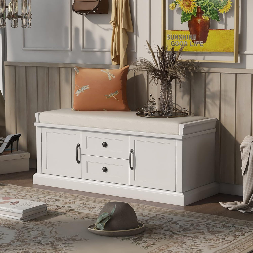 GDFStudio Jasd 42.50" Storage Bench with 2 Drawers and 2 Cabinets, Shoe ...