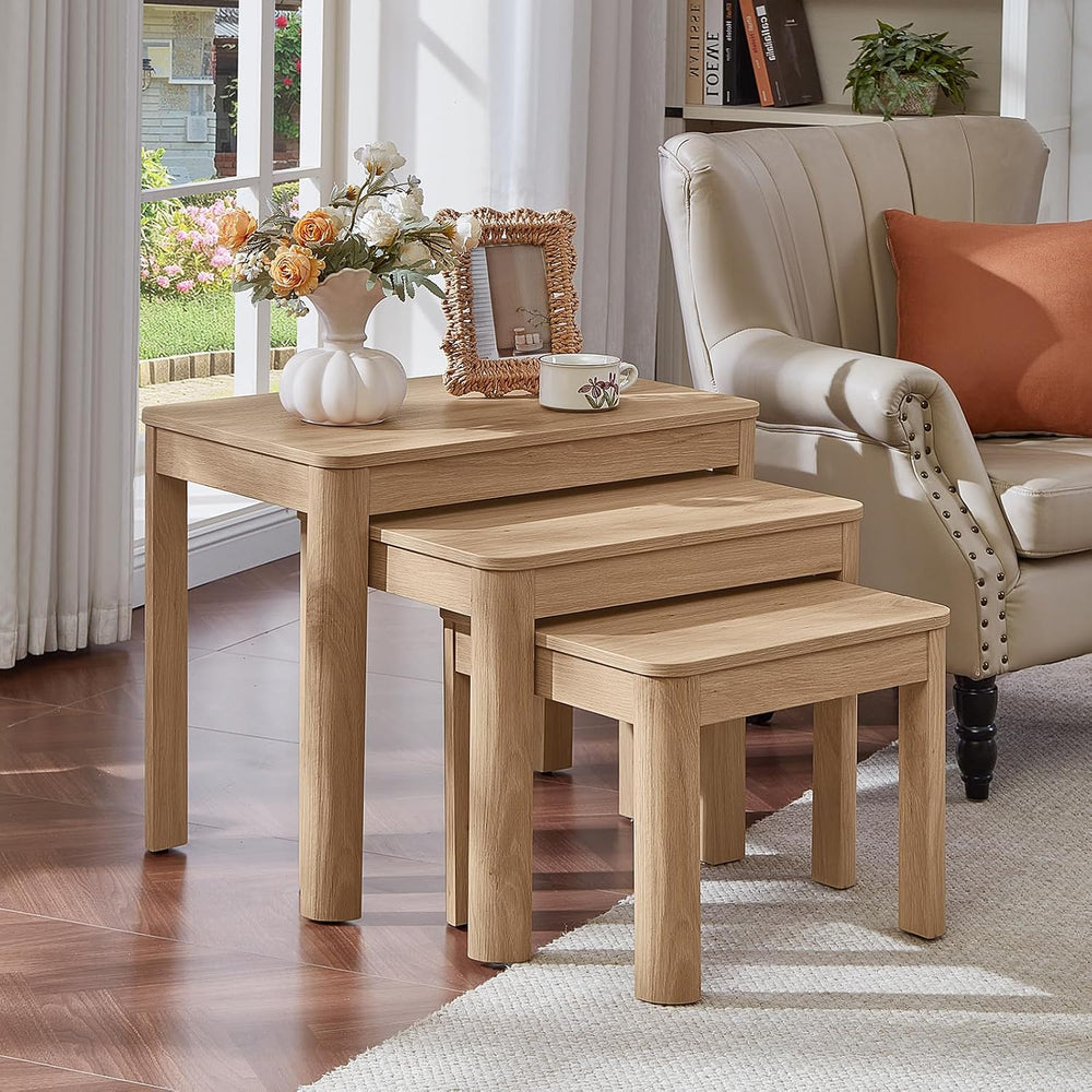 Joaxswe Farmhouse Nesting Tables Set of 3, Natural