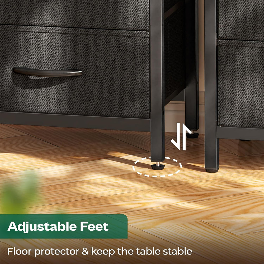 Huuger Nightstand with Charging Station, Side Table with Fabric Drawers, End ...