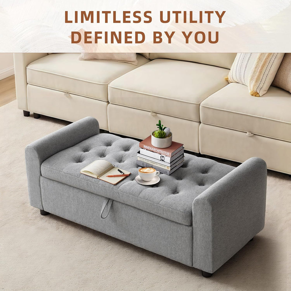 48" Ottoman with Storage, Tufted Storage Ottoman Bench, Convenient Livin...