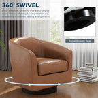 Faux Leather Swivel Barrel Accent Chairs Set of 2, Modern Upholstered Armchair Club Chair for Living Room, Round Arm Chair Bedroom Single Sofa Reading Seat - Brown