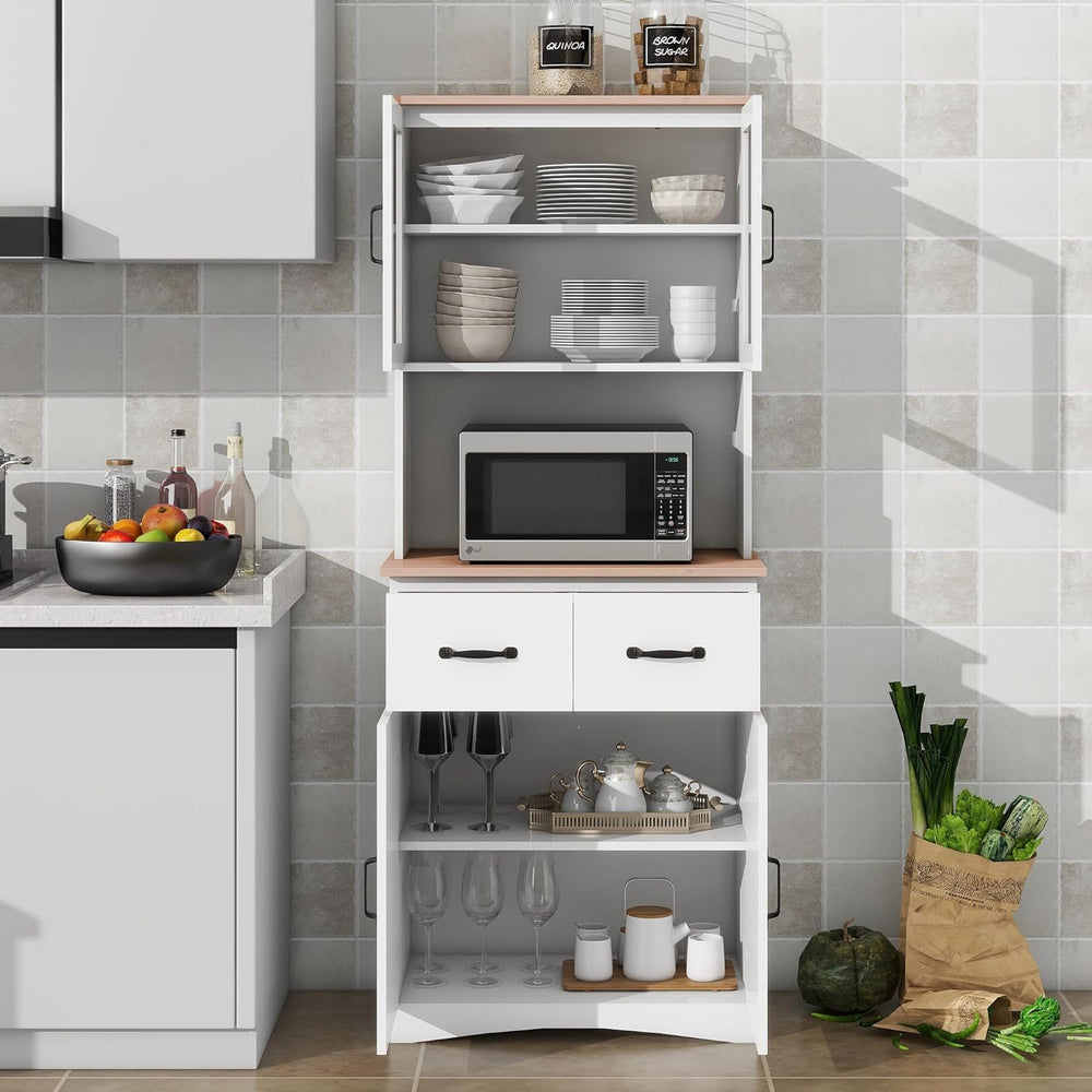 Farmhouse Kitchen Pantry Cabinet,Wooden Kitchen Cabinet White Pantry Room Sto...
