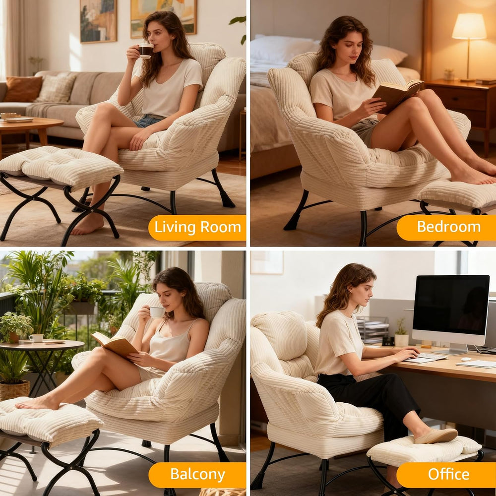 Lazy Chair with Ottoman, Modern Skinny Lounge Chair with Footrest