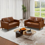 60" Faux Leather Sofa, Loveseat Couch, Mid Century Modern Love Seat Couches with Solid Wood Frame for Living Room Bedroom