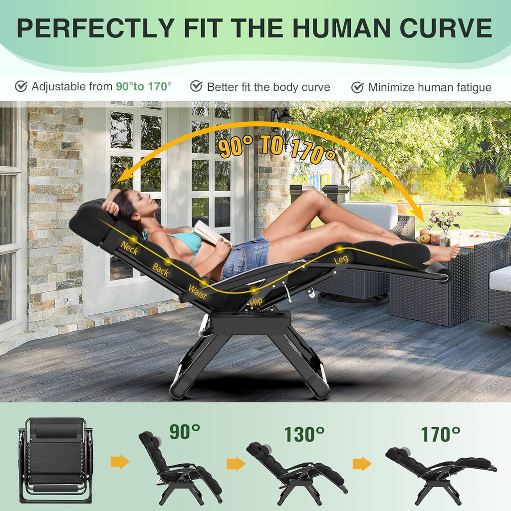 Suteck Oversized Zero Gravity Chair,33In XXL Outdoor Recliner Chair w/Removable Cushion&Headrest, Camping Lounge Chair w/Upgraded Lock&Footrest, Reclining Patio Chairs for Indoor Outdoor,500LBS