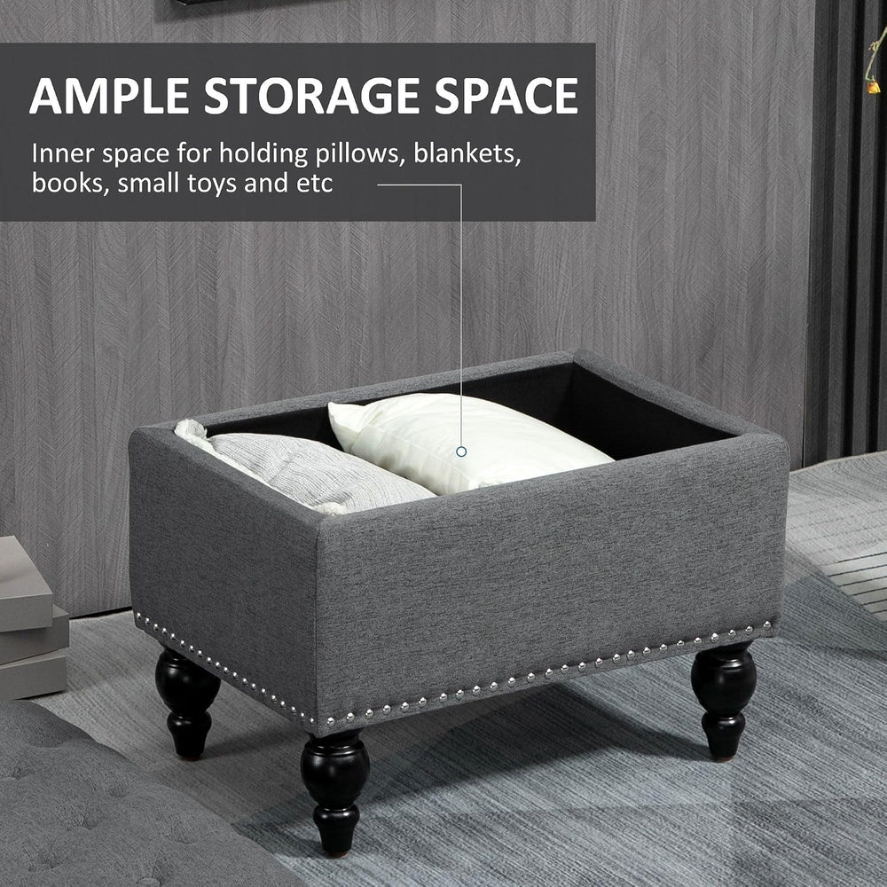Gray Storage Ottoman with Removable Lid and Tufted Button Top