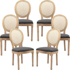 French Country Dining Chairs Set of 6, Gray Kitchen & Dining Room Chairs Set of 6, Rattan Dining Chairs, Cane Back, Wood Legs, Sillas De Comedor (Rattan, Grey, 6Pcs)