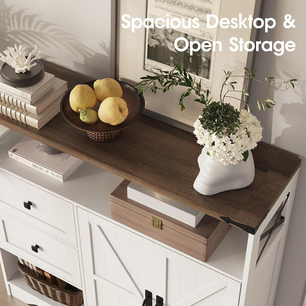 Fameill Farmhouse Storage Cabinet with Drawers and Open Storage, White