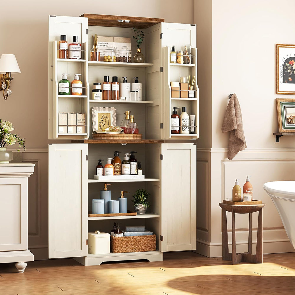 Yusong 72'' Farmhouse Kitchen Pantry Cabinet,Storage Cabinet with 4 D...