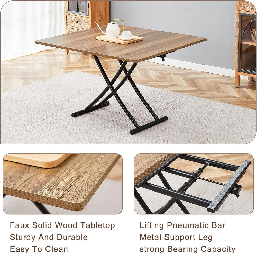 Multifunctional Folding Table - Lift Top Coffee to Dining Table, Height Adjus...