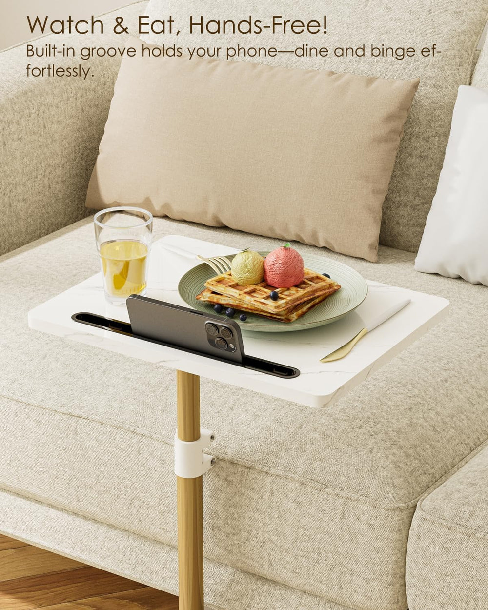 Masupu Sofa Arm Tray Table - 360° Swivel Height Adjustable End Table, Small S...