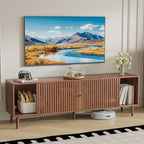 Mid Century Modern TV Stand for Televisions up to 70 Inches, with Sliding Doors and Storage, Television Stands, TV Consoles, Media Consoles for Living Room(Walnut-70inch)