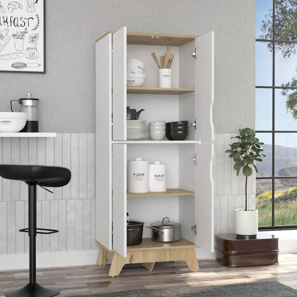 Pamplona Double Kitchen Pantry, Double Door, Four Legs, Four Shelves -Light O...