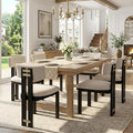 HNY Modern Farmhouse Linen Dining Chairs Set of 6, Beige Fabric Upholstered Dining Room Kitchen Chair with Black Wood Frame & Curved-Back, Armless Accent Wooden Chairs for Dining Living Room