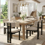 HNY Modern Farmhouse Linen Dining Chairs Set of 6, Beige Fabric Upholstered Dining Room Kitchen Chair with Black Wood Frame & Curved-Back, Armless Accent Wooden Chairs for Dining Living Room